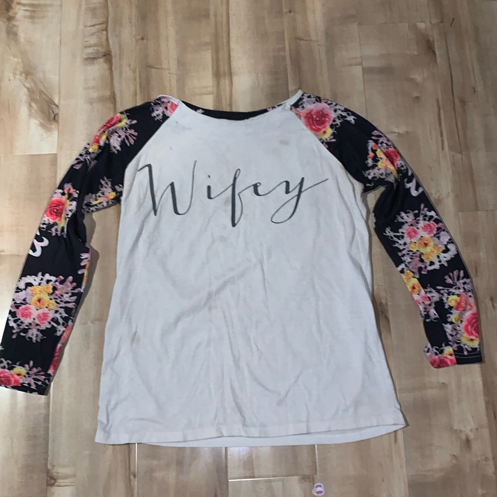 Long Sleeve Wifey Round Neck Floral Shirt